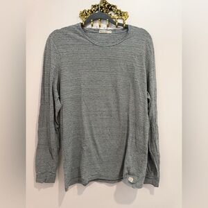 Marine Layer Long Sleeve Stripped Tee, Gray w/ White Stripes - Size Medium